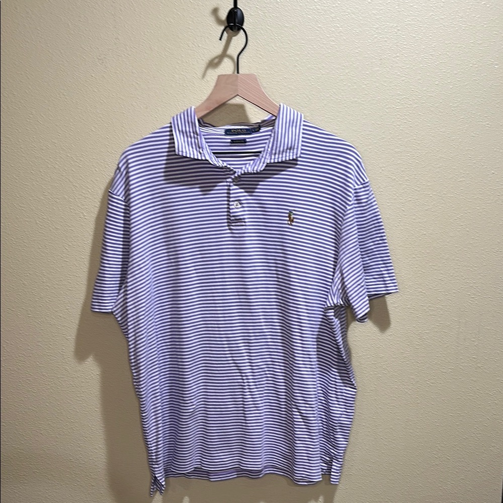 Polo Ralph Lauren Size Large Purple and White Polo Shirt Classic Stripes